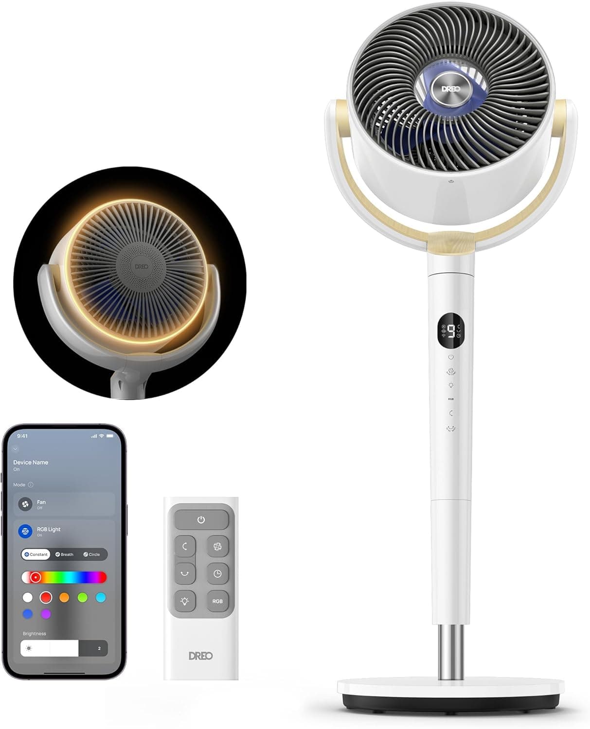 DREO Smart Pedestal Fan with RGB Light